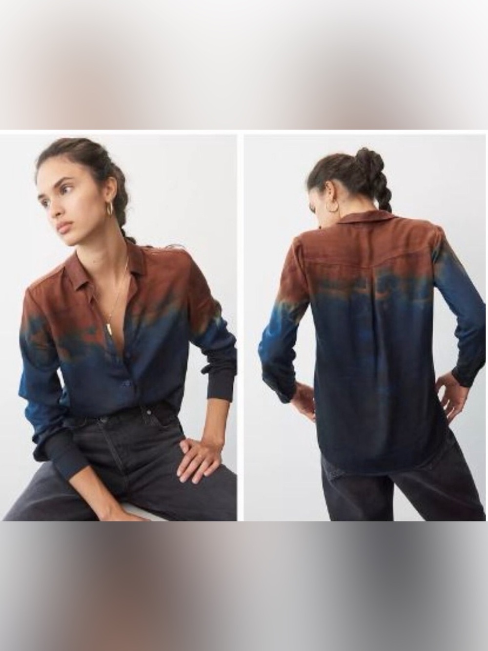 Cloth & Stone Ombre Button-Down Shirt, Size Small